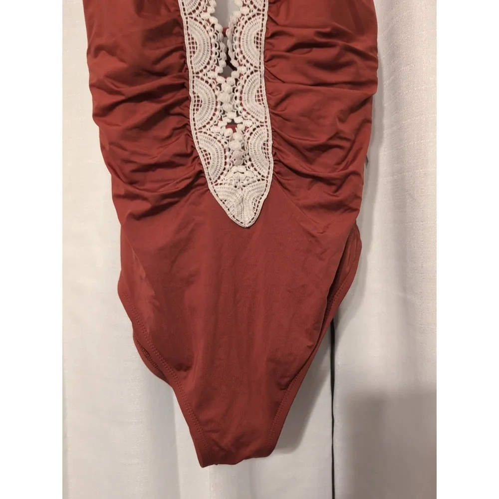 NWT Time and True One Piece Embroidered Front High Leg Low Tie Back Sz. M (8-10)